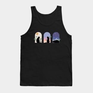 Boho minimalist black cats with plants - day, evening and night pack Tank Top